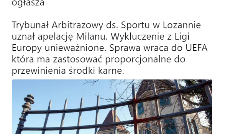 PILNE! Zmiana decyzji w sprawie wykluczenia Milanu z pucharów